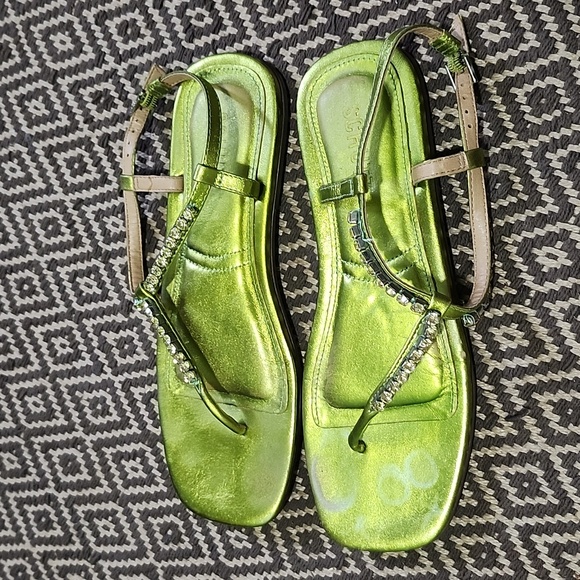 Schutz Poison Green Leather Metallic Bejewled Sandals - Picture 5 of 7